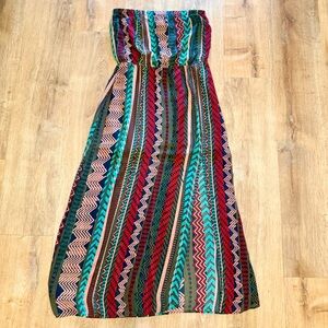 Bar III Strapless Tribal Print Maxi Dress with Front Slit – Multicolor (Size XL)